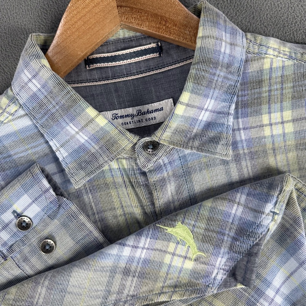 Tommy Bahama Shirt Medium Blue Green‎ Coastline Cord Reverse Print Nautical Prep